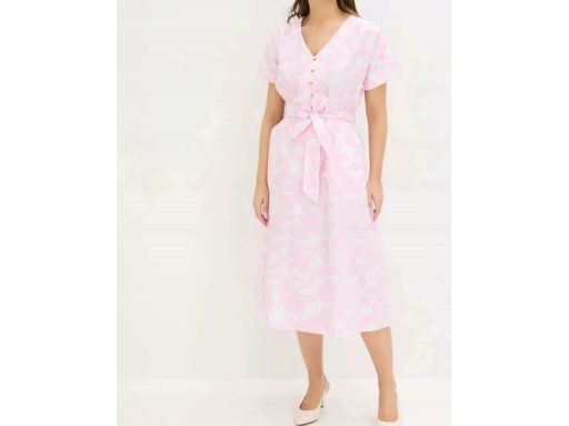 B.P.C sukienka midi koszulowa różowo-biała we wzory 40.