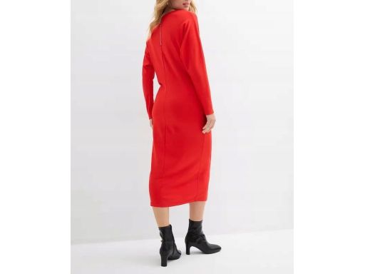 B.P.C czerwona sukienka midi z marszczeniami r.48/50