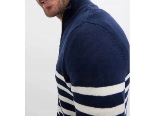 B.P.C sweter męski granatowo-biały w paski ze stójką i zamkiem XXL.