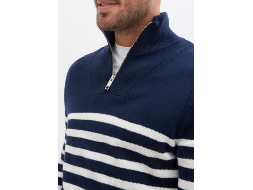 B.P.C sweter męski granatowo-biały w paski ze stójką i zamkiem XXL.