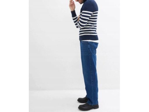 B.P.C sweter męski granatowo-biały w paski ze stójką i zamkiem XXL.