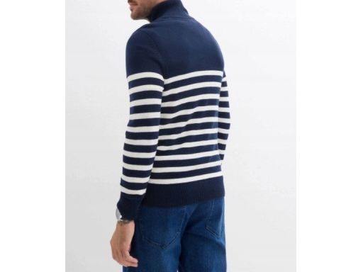 B.P.C sweter męski granatowo-biały w paski ze stójką i zamkiem XXL.