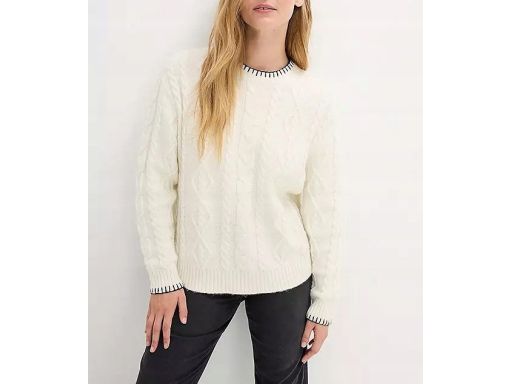 B.P.C sweter śmietankowy z czarną nitką z wełną r.40/42