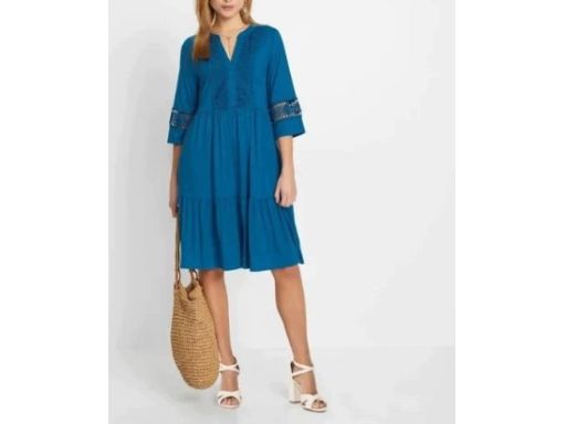 B.P.C sukienka niebieska z koronką boho 44/46.