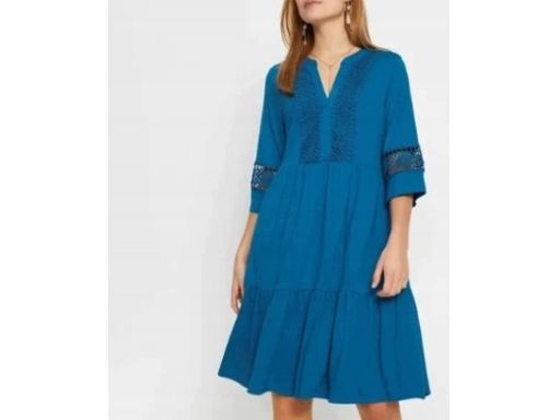 B.P.C sukienka niebieska z koronką boho 44/46.