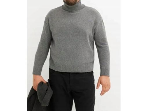 B.P.C sweter dzianinowy męski szary z wywijanym golfem M.
