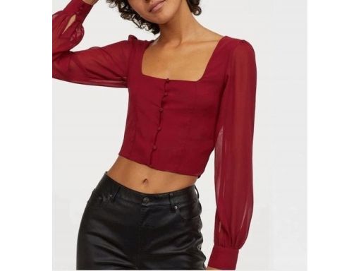 H&M bordowa bluzka szyfonowa krótka 36