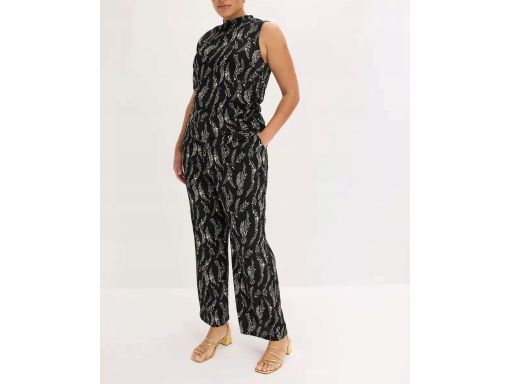 B.P.C top + spodnie czarne we wzory roślinne komplet r.44/46