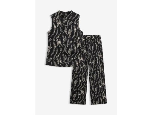 B.P.C top + spodnie czarne we wzory roślinne komplet r.44/46