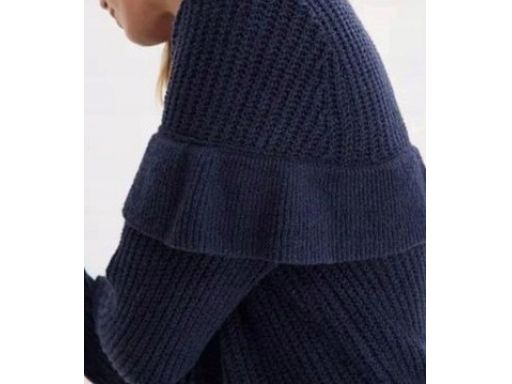 B.P.C sweter rozpinany granatowy z falbanką i złotymi guzikami r.48/50