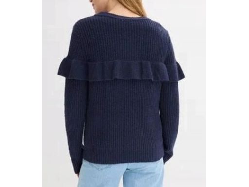 B.P.C sweter rozpinany granatowy z falbanką i złotymi guzikami r.48/50