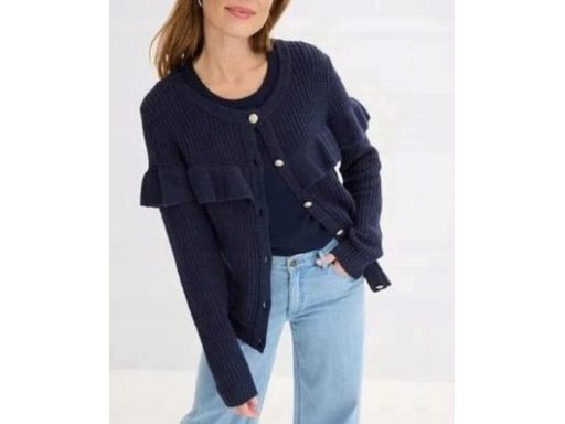 B.P.C sweter rozpinany granatowy z falbanką i złotymi guzikami r.48/50
