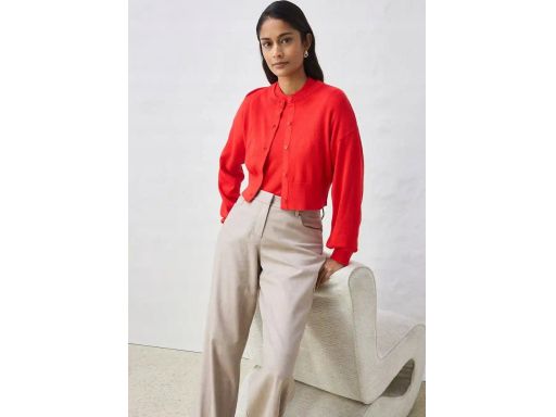 B.P.C krótki sweter rozpinany czerwony z jedwabiem r.52/54