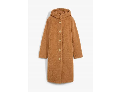 B.P.C płaszcz z przędzy boucle miodowy z kapturem r.46