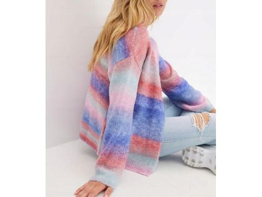 B.P.C sweter ombre cieniowany bez zapięcia z wełną r.48/50