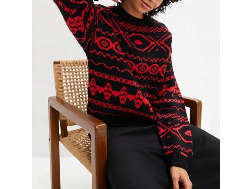 B.P.C sweter czarny w czerwony wzór norweski 52/54.
