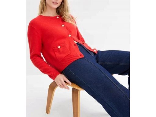 B.P.C sweter dzianinowy czerwony rozpinany okrągły dekolt r.48/50