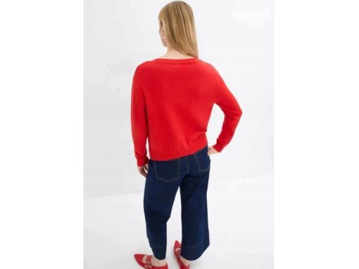 B.P.C sweter dzianinowy czerwony rozpinany okrągły dekolt r.48/50
