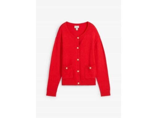 B.P.C sweter dzianinowy czerwony rozpinany okrągły dekolt r.48/50