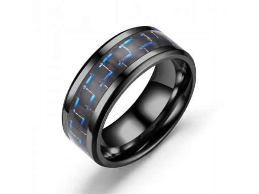 Tytanowa czarna obrączka niebieska męska pierścień