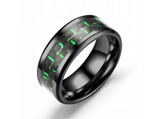 Tytanowa czarna obrączka zielona męska pierścień