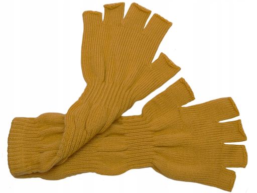 Długie rękawiczki bez palców mitenki miodowe szare