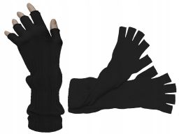 Długie rękawiczki bez palców mitenki czarne szare