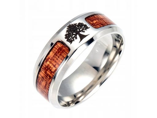 Obrączka sygnet pierścień drzewo życia drewno 316l